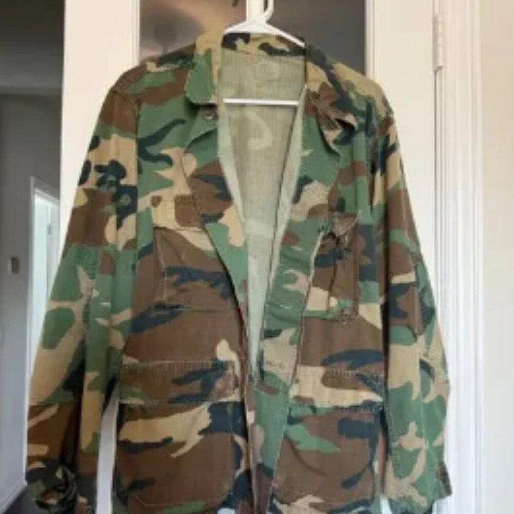 US Army Combat Woodland Camouflage Field Jacket Coat vintage medium regular